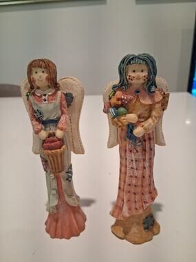 LOT 2 VTG c1995 Primitive Country Folk Art Angel Figurines Ragdoll Patchwork